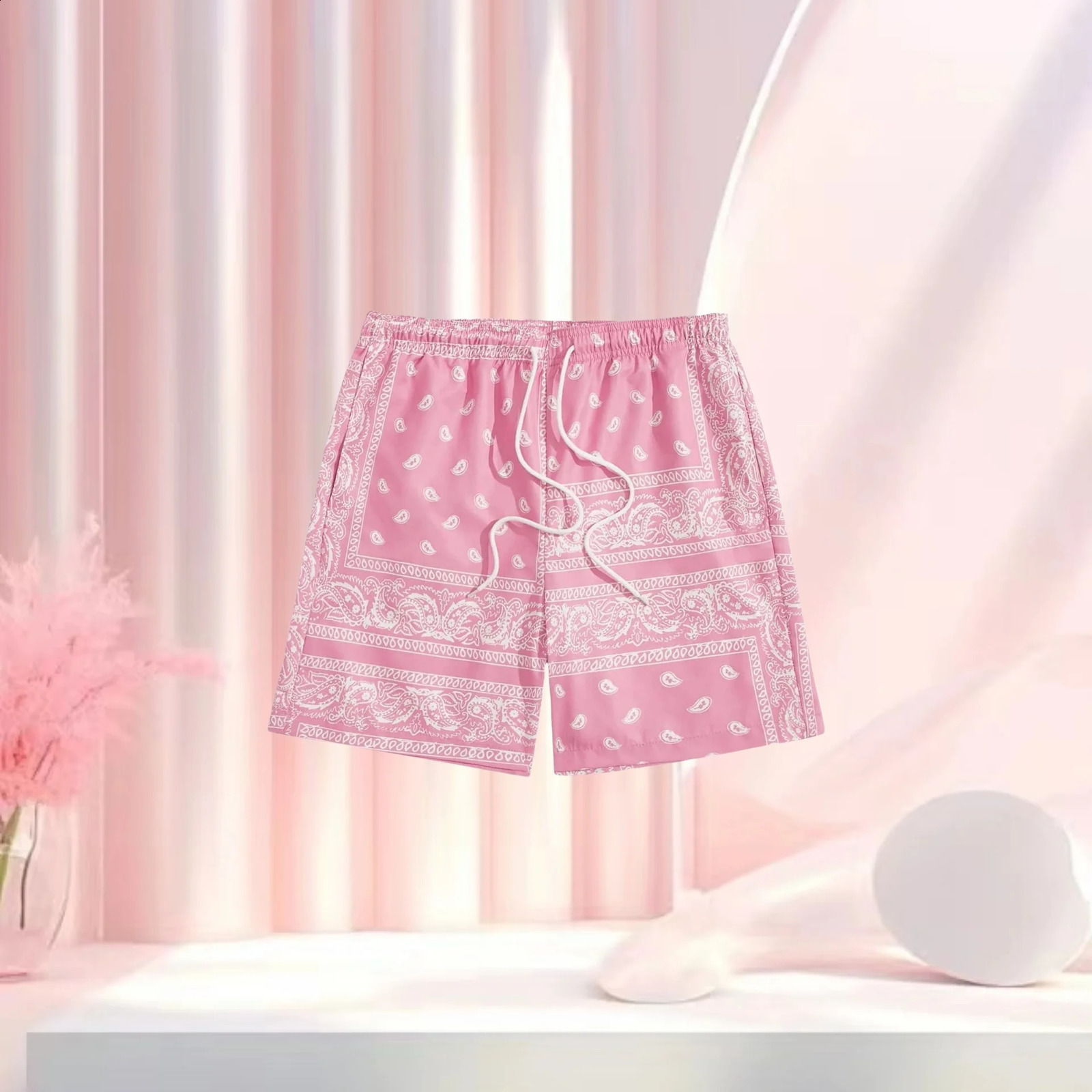 2025Free Shpping Shorts for Men Plus Size MenS Boho Drawstring Waist Paisley Print Summer Beach 250321