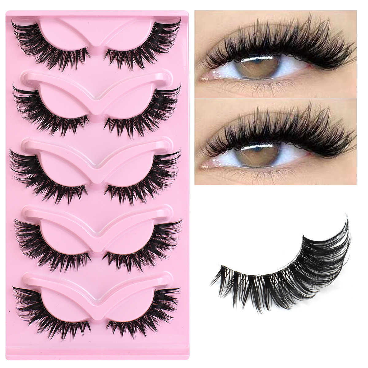 5 pairs of full fox eye cat eye false eyelashes thick and curled simulated fox style eyelashes W250324