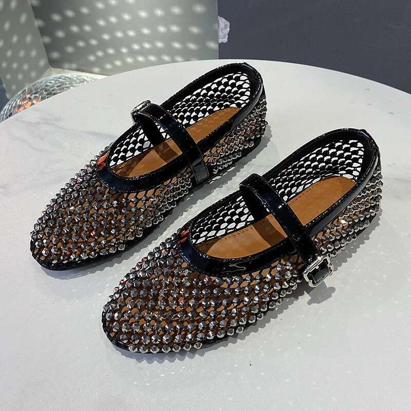 Mesh Breathable Rhies Fashionable Summer New Style Ballet Buckle Flat Mary Jane Women's Shoes