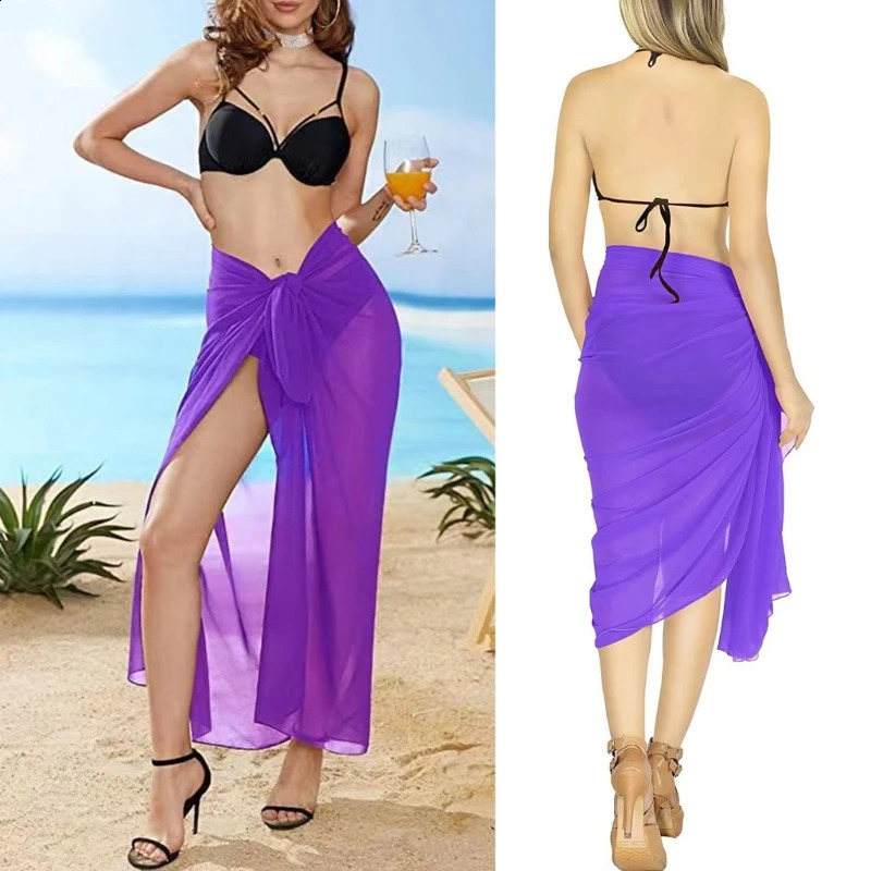 2025 Beach Saron Pareo Womens Chiffon Translucent Swimsuit Cover Ups Side Tie Long Package 250324