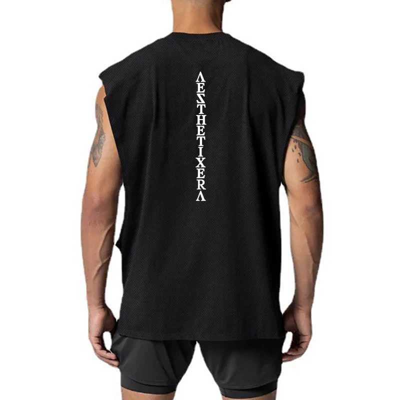Oversized fitness vest mens open cut side cut fitness shirt sleeveless mesh quick drying fitness clothing muscle single piece vest X250324
