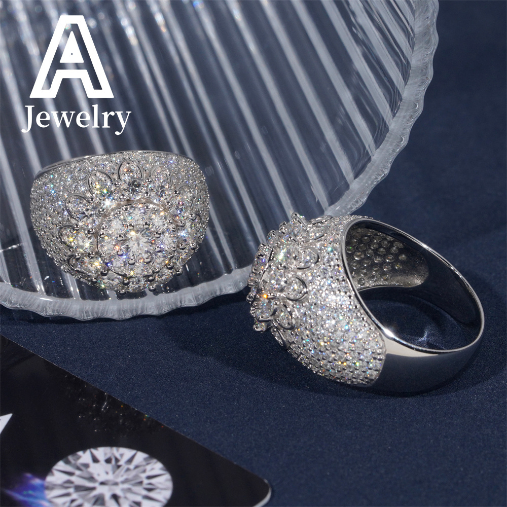 New Hip Hop Moissanite 925 Sterling Silver personality precision Mens street fashion ring Bestseller