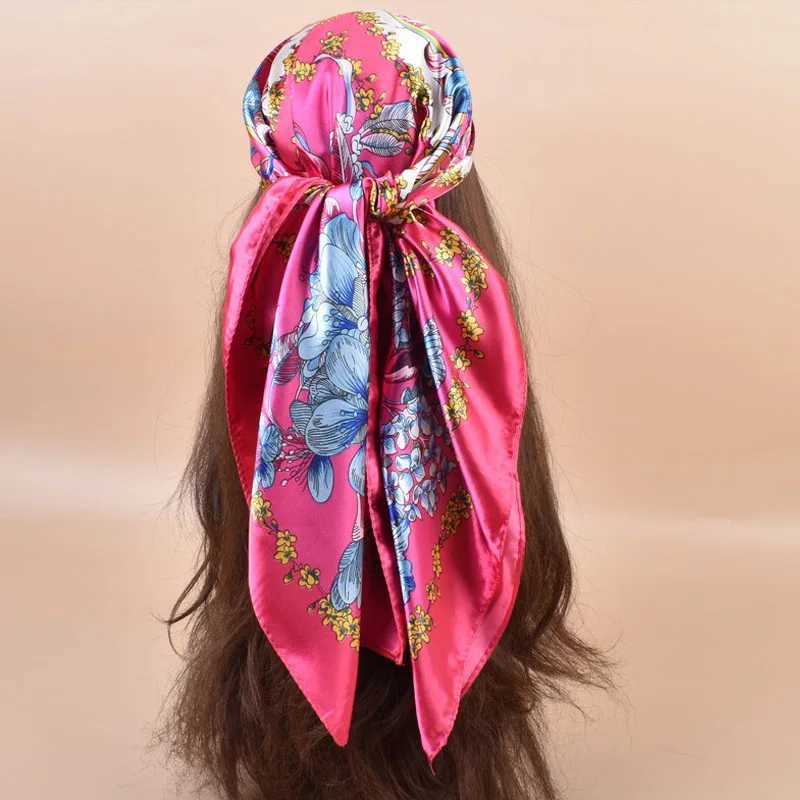 2025 New 90 * 90cm Silk Satin Hair Scarf with Hand print Fem Square Bandage Small Neck Muffler Headscarf for Women X250324