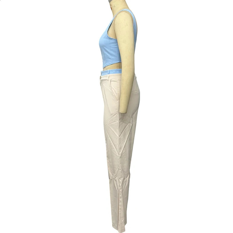 Wefads Womens Summer Set 2 Piece Matching Clothes Solid Sleeveless Square Neck Zipper Backless Tank Top Patchwork Pants Sets 250324