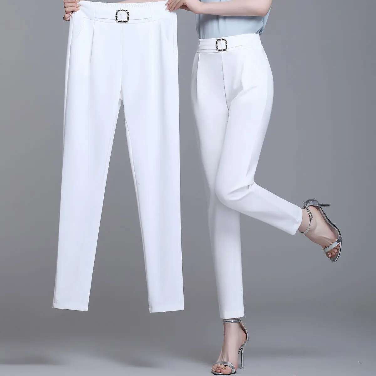 Office Lady Solid All-Match Suit Pants Spring Summer Thin Street Fashion Koreon Women Elastic High Waist Slim Pencil Trousers