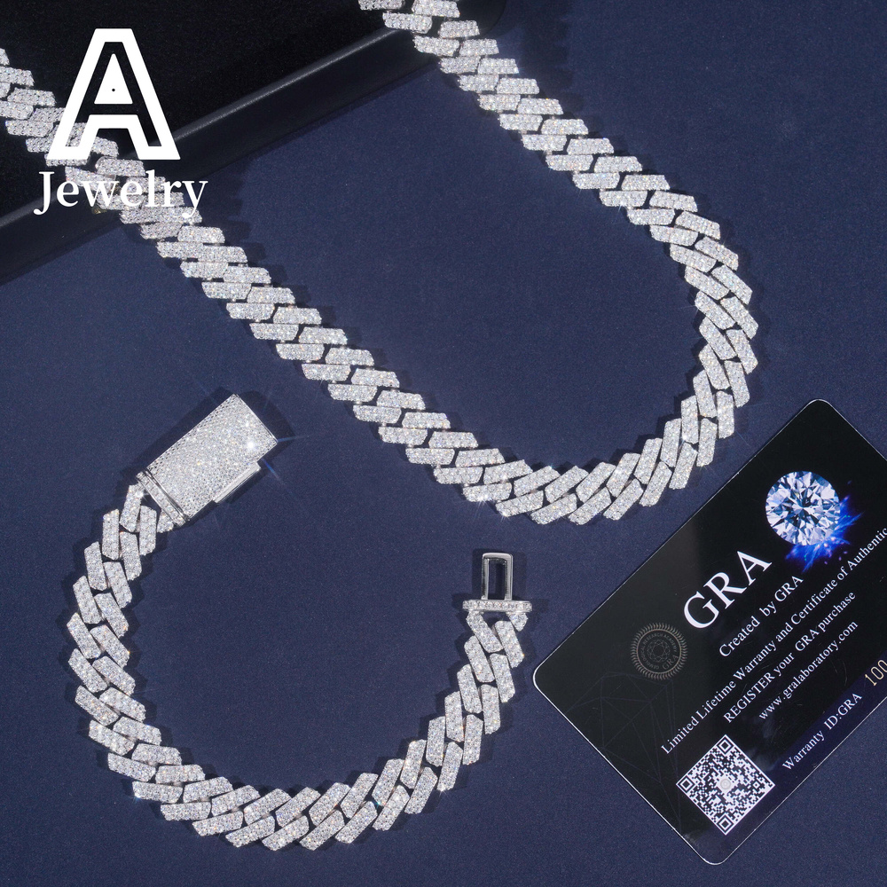 Iced out Miami cuban chain hip hop jewelry necklace s925 moissanite diamond cuban link chain 13mm sharp cuban necklace bracelet