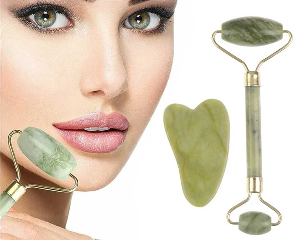 Jade Roller & Gua Sha Face Roller Redness Reducing Skin Care Tools Self Care Pink Gift for Men Women Massager for Face Eyes Neck Relieve Fine Lines and Wrinkles