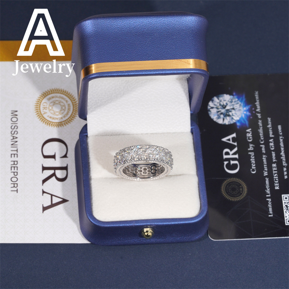 Hip Hop VVS Moissanite NEW ARRIVAL Affordable Side Setting Band Ring 2 rows Championship 925 rings for men