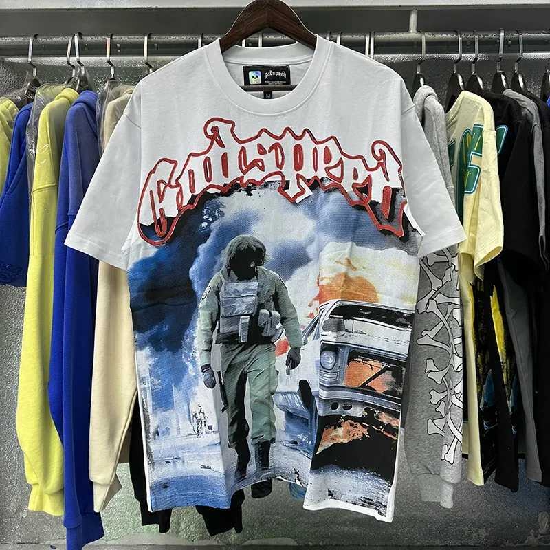 2025 Fashion GOD SPD Short Sleeve Mens Flame Car Printed 1 1 High Quality Top Ts Spring Full Match T-shirt X250324