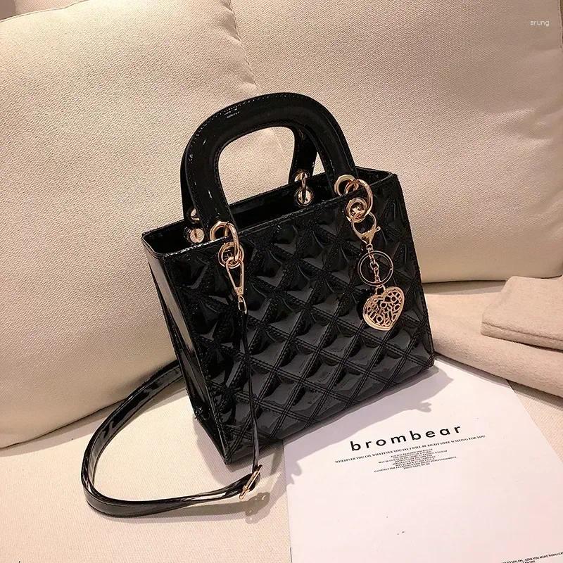 Totes Women's Bright Shoulder Bag Diamond Girl Handbag Fashion Crossbody Car Stitching Craft Pendant Decoration PU Material