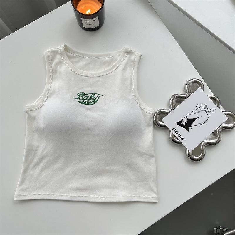 2025 New Spicy Korean Edition Pure Cotton Designer Embroidered Letter Vest Outdoor Sports Beach Chest Wrap Chest Mat Short Sleeve Women's Anti Gl