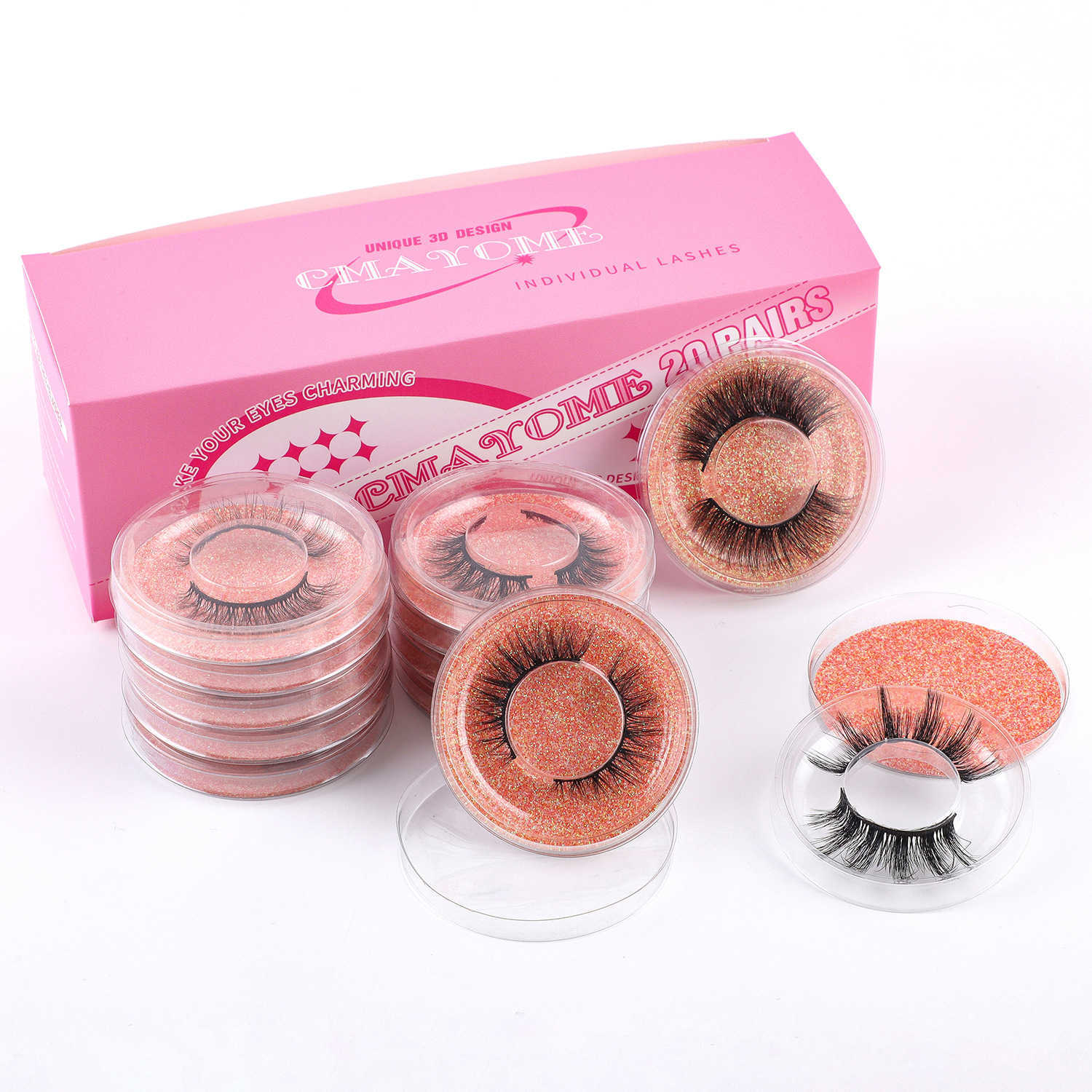 A set of 20 boxes of natural thick false eyelashes in 1 pair 3D curled and 3D anti real eyelashes W250324
