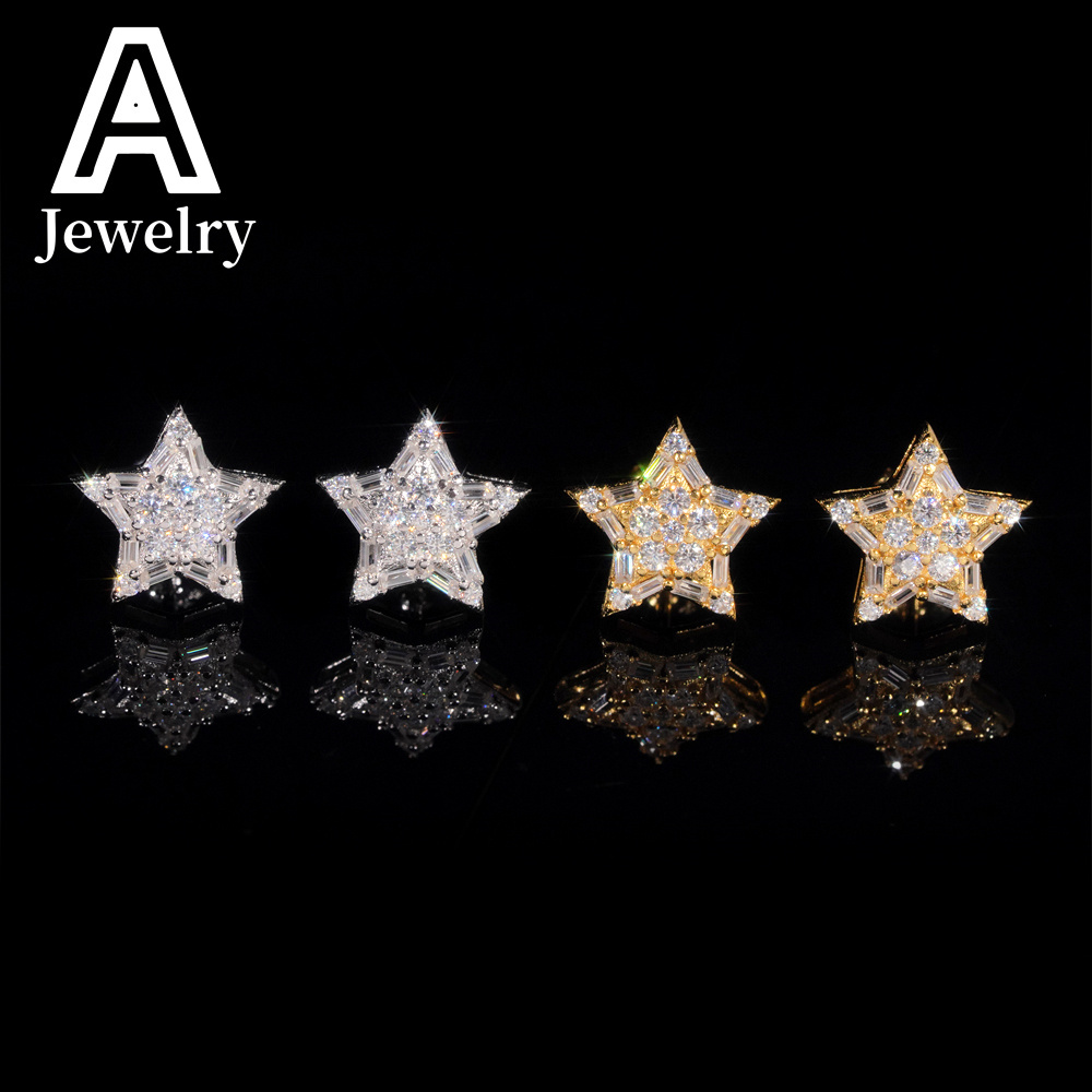 Fine jewelry Hip Hop Jewelry Pass Diamond Tester Star Shape Baguette 925 Sterling Silver Moissanite Stud Earrings