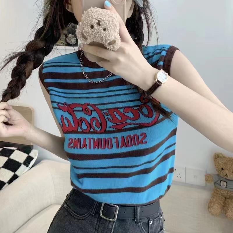 Ins Shoulder Knitted Small Camisole Vest Women's Summer French Short Sleeveless Outerwear