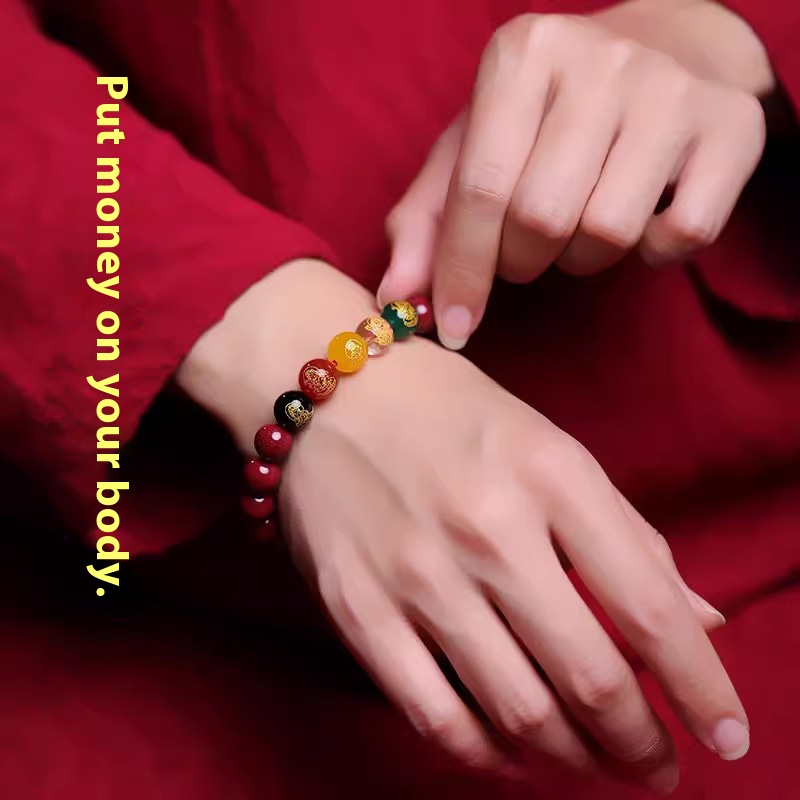 New Cinnabar Brave Bracelet Lunar New Year Five Roads God of Wealth Beads Bracelet Purple Gold Sand Men and Women