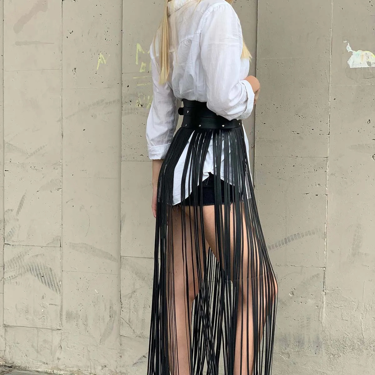 Women Sexy Leather Harness Waist Belt Tassels Leather Skirt Punk Goth Cowboy Girl Wild Holiday Style Attire Clothing Accessorie 250318