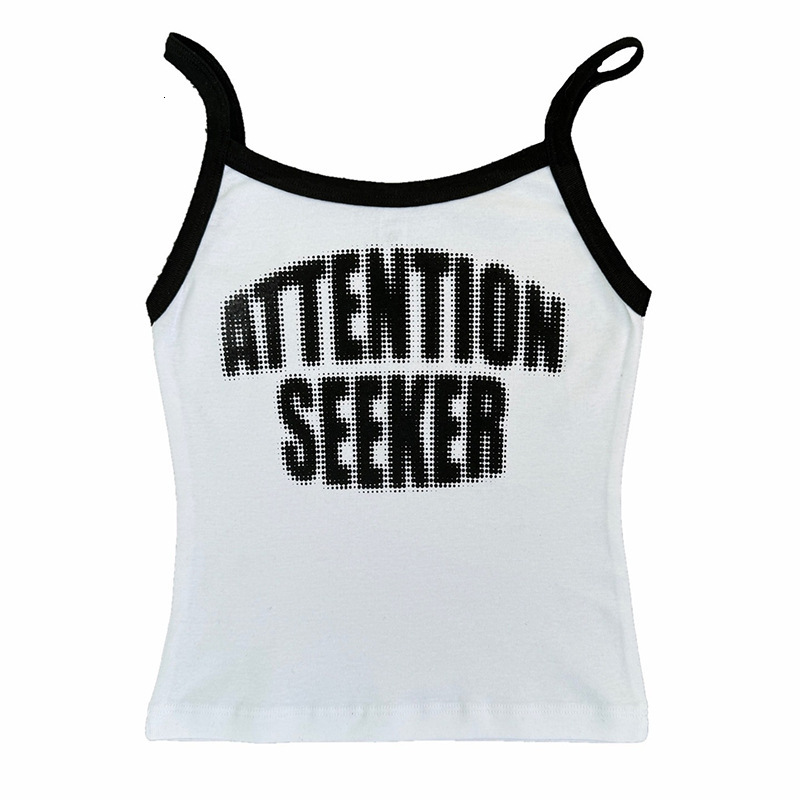 2025 Summer Hot Girl Letter Printed Open Navel Slimming Nightclub Style Women's Sleeveless Strap Small Tank Top