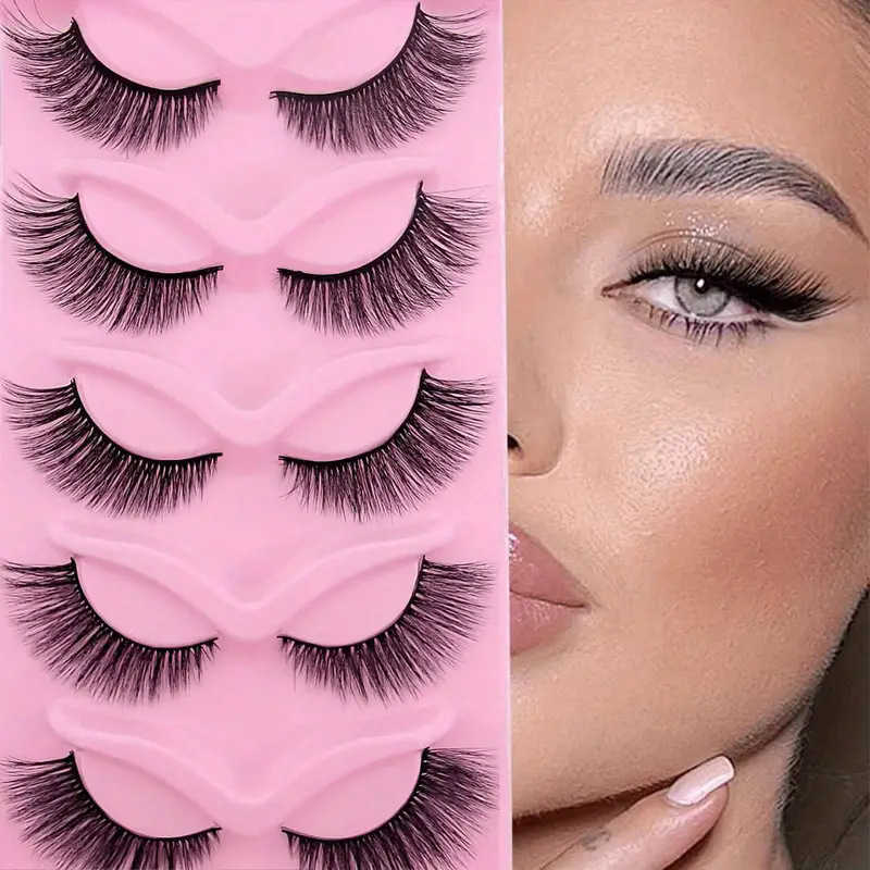 Five pairs of hard stem fake eyelashes with elongated tail natural cross thick and slanted fly elongated eyelashes W250324