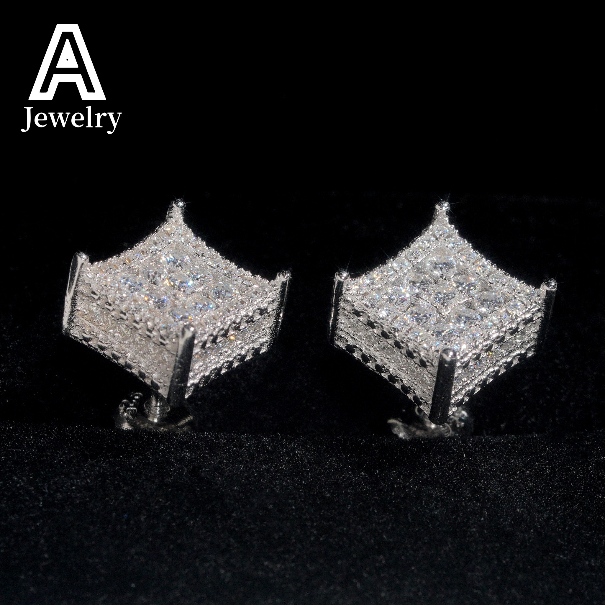 10MM Square Shape Moissanite Earrings 925 Silver Hip Hop Jewelry Fashion Men Women Lab Diamond Studs