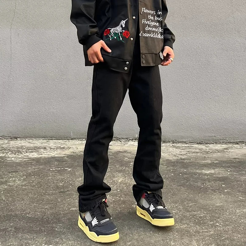 Y2K mens jeans fashionable skull y patch denim Trouser spring and summer fashion ultrathin elastic street clothing 250320