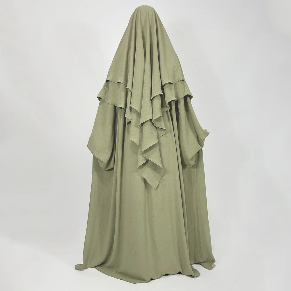 Abaya Khimar Set 2 Piece Jazz Crepe Balloon Sleeve Muslim Dress Women Dubai Wholesale Prayer Jilbab Islamic Clothing 250324