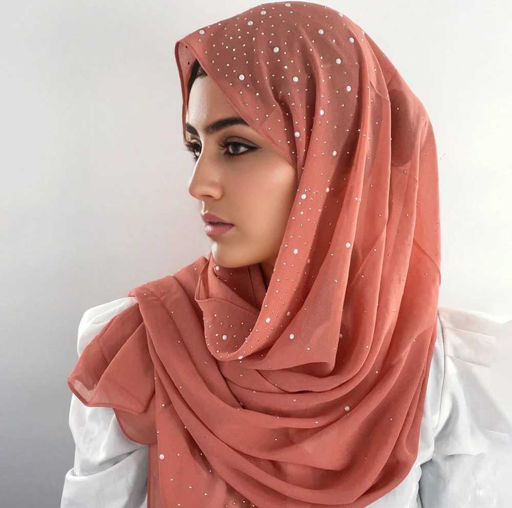 Pure Bubble Pearl Chiffon Scarf Headscarf Wrapped Solid Shawl with Foard Womens Muslim Headscarf X250324
