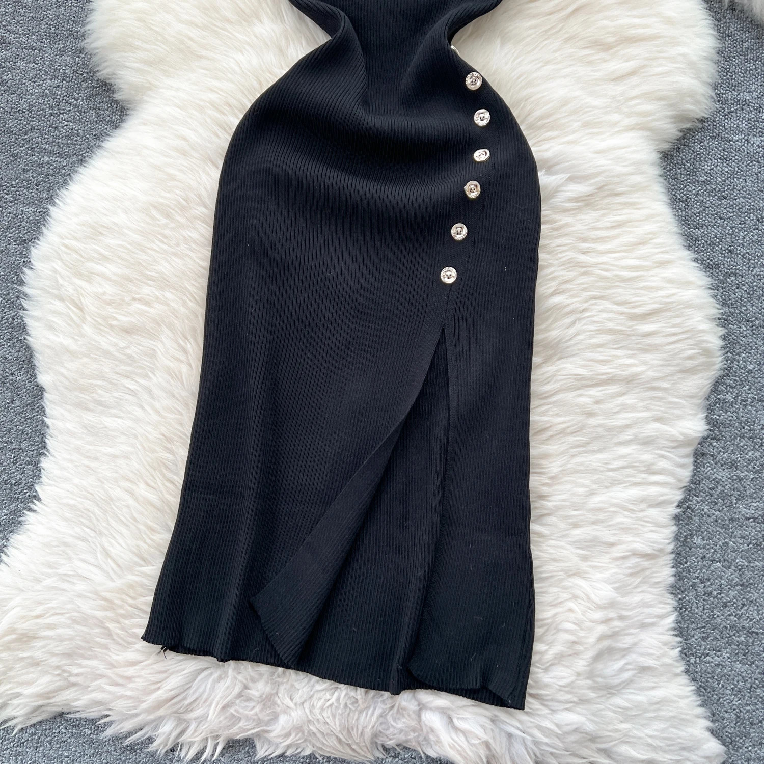 Summer Elastic Sexy Bag Hips Knitted Long Dress Womens Split Party Dress Street Dress Vestidos 250318