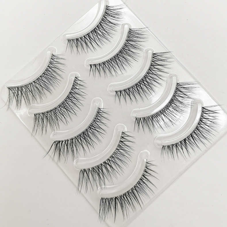 4D Thai Makeup False Eyelash Thick Native Plush Grinding Point Fiber Long Curly Cross Hard Stem Natural Makeup 5 pairs W250324