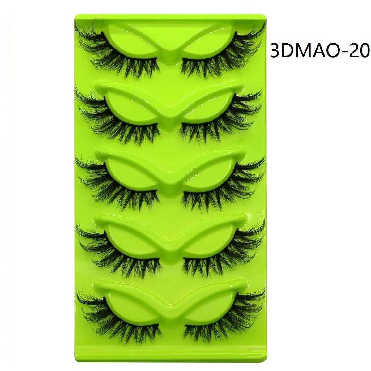 Slant Flying 5 Pair Set Green Fox Eyes Cat Eyes False Eyelash Thick Curling Simulation Fox Eyelash W250324