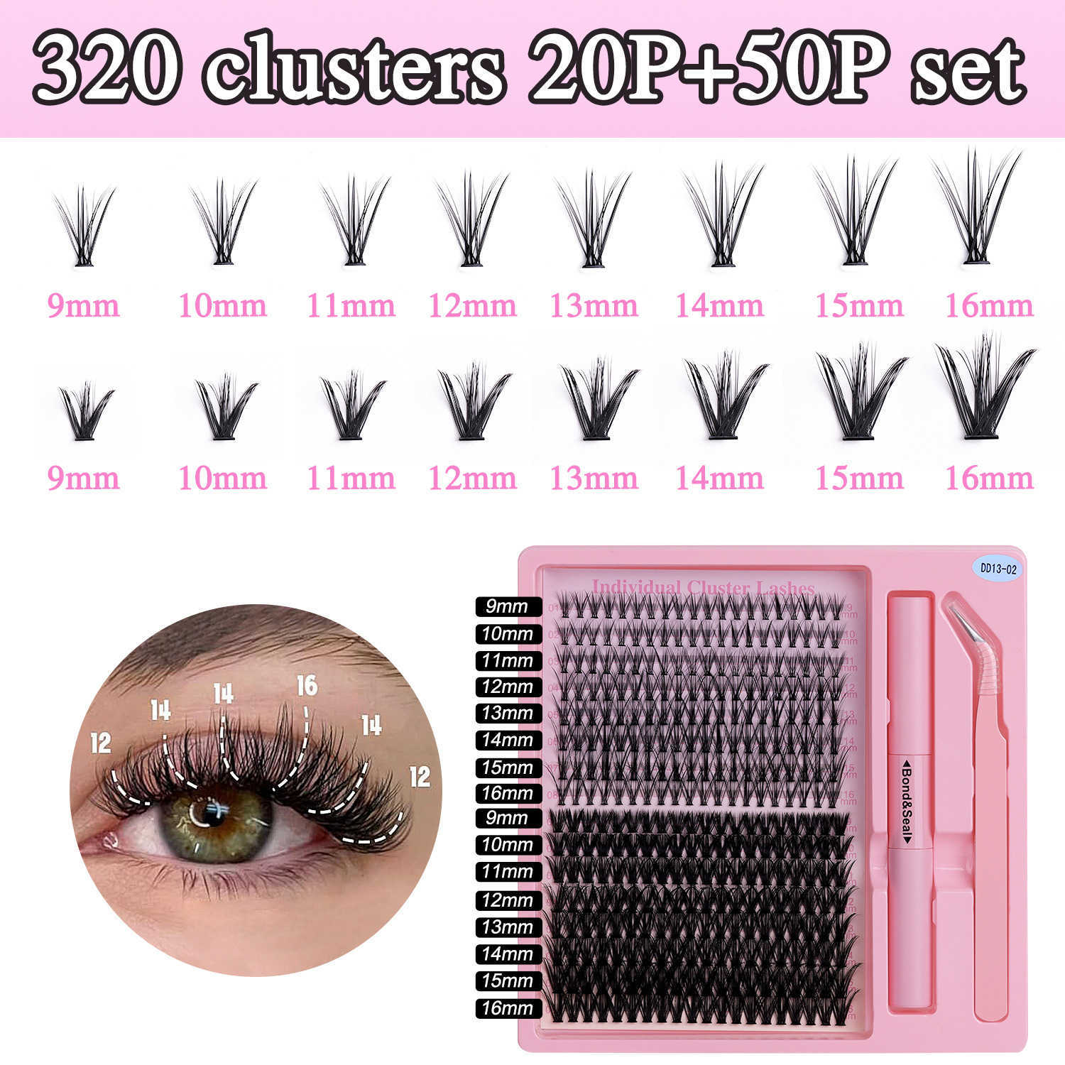 False eyelash extension set with segmented thick eyelashes W250324
