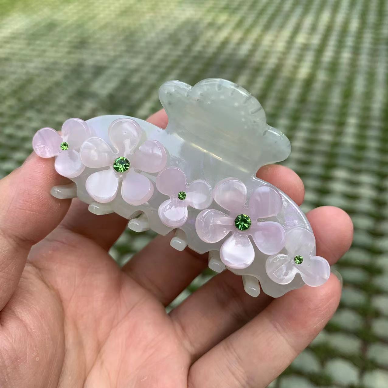 Heavy Acetate Flower Series Small Fresh Medium Acetate Stereoscopic Flowers Colorful Diamonds Hair Grip Female Long Hair Clips