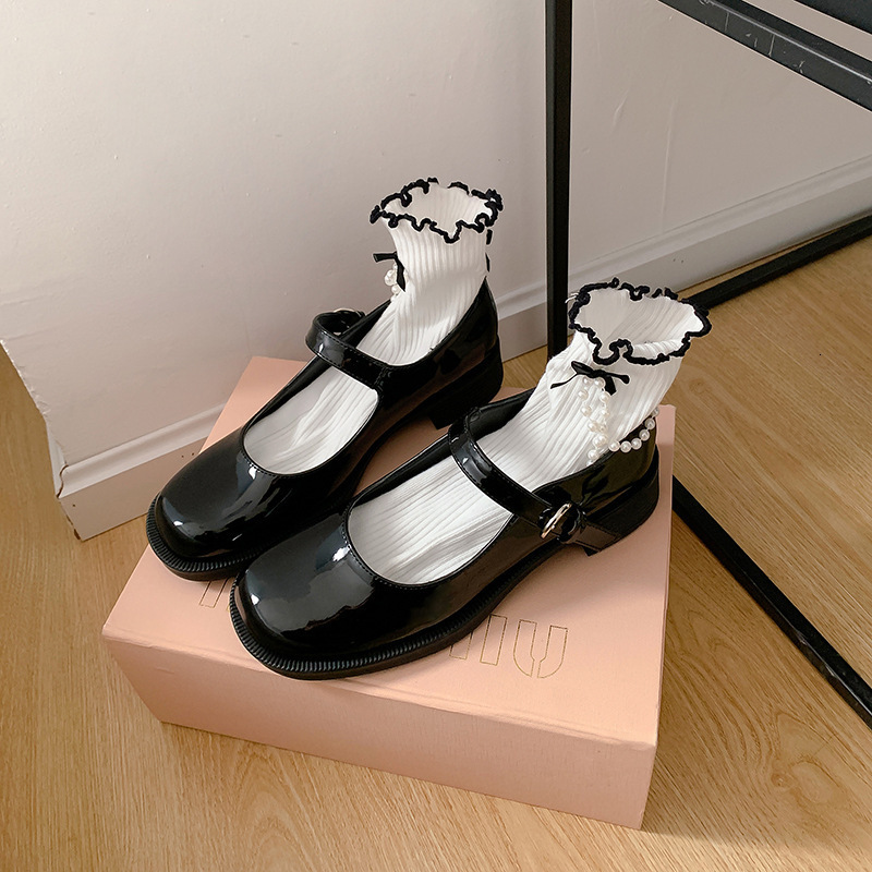 2025 New Manga Girl Square Head Thick Heel Single Button Mary Jane Designer Fashion Single Shoes Women's Small Leather Shoes