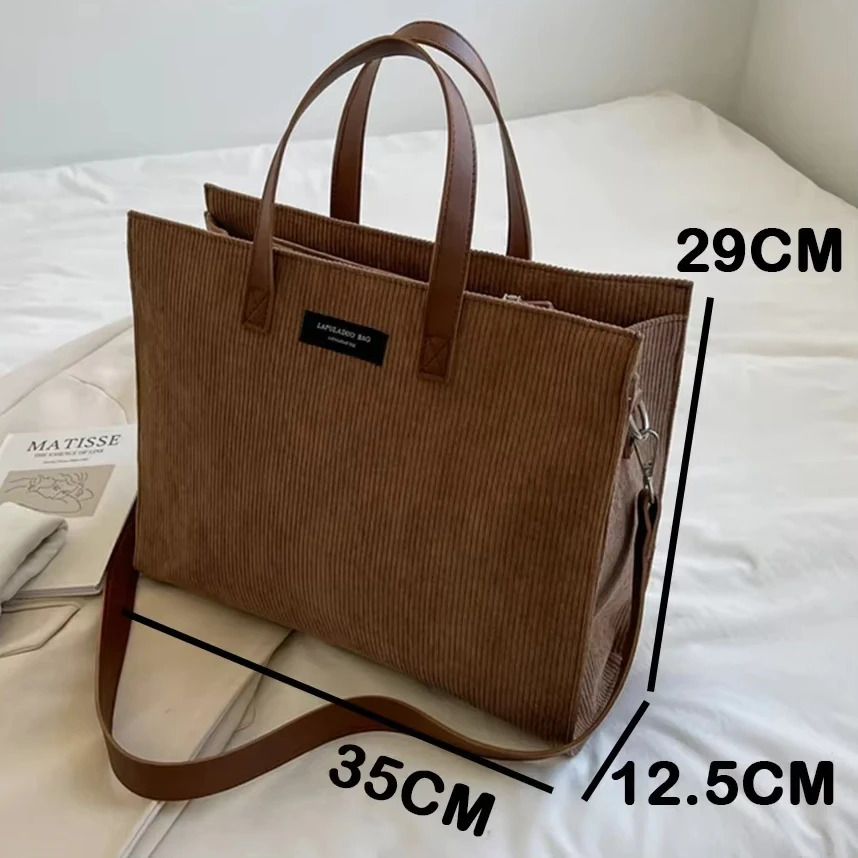 Womens Retro Corduroy Handbag er Shoulder Cross Messenger Handbag Girls Large Capacity Shopping Bag 250320