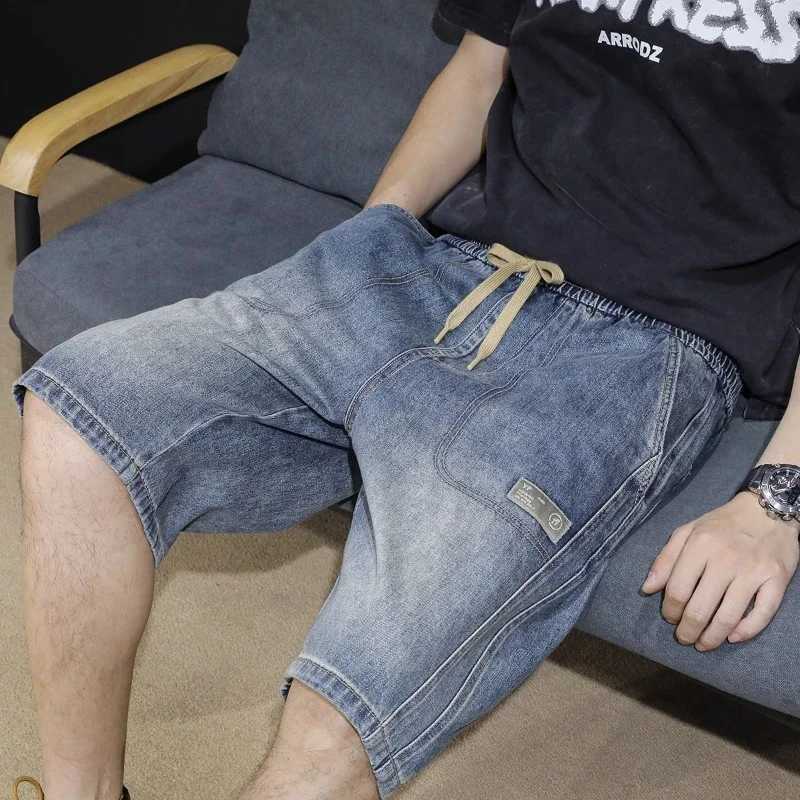 Short Jeans Pants for Men Half Bermuda Straight Long Drawstring Mens Denim Shorts Thin Korean Fashion Sale Popular XL Trend 2024 T250603
