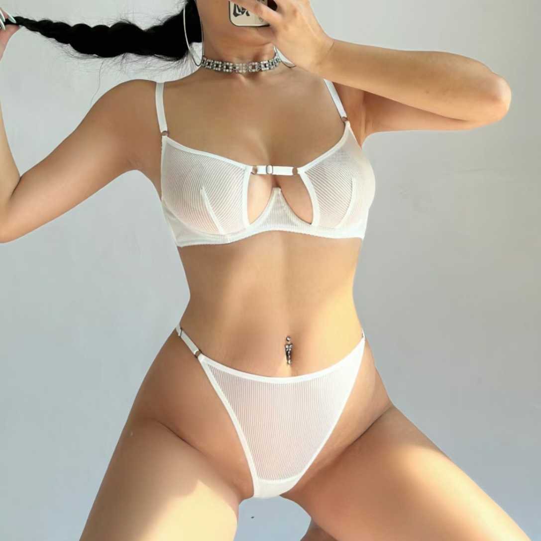 Sexy lingerie, ultra-thin mesh, steel ring, anti sagging, gathered bra, adjustable straps, bra set 250315