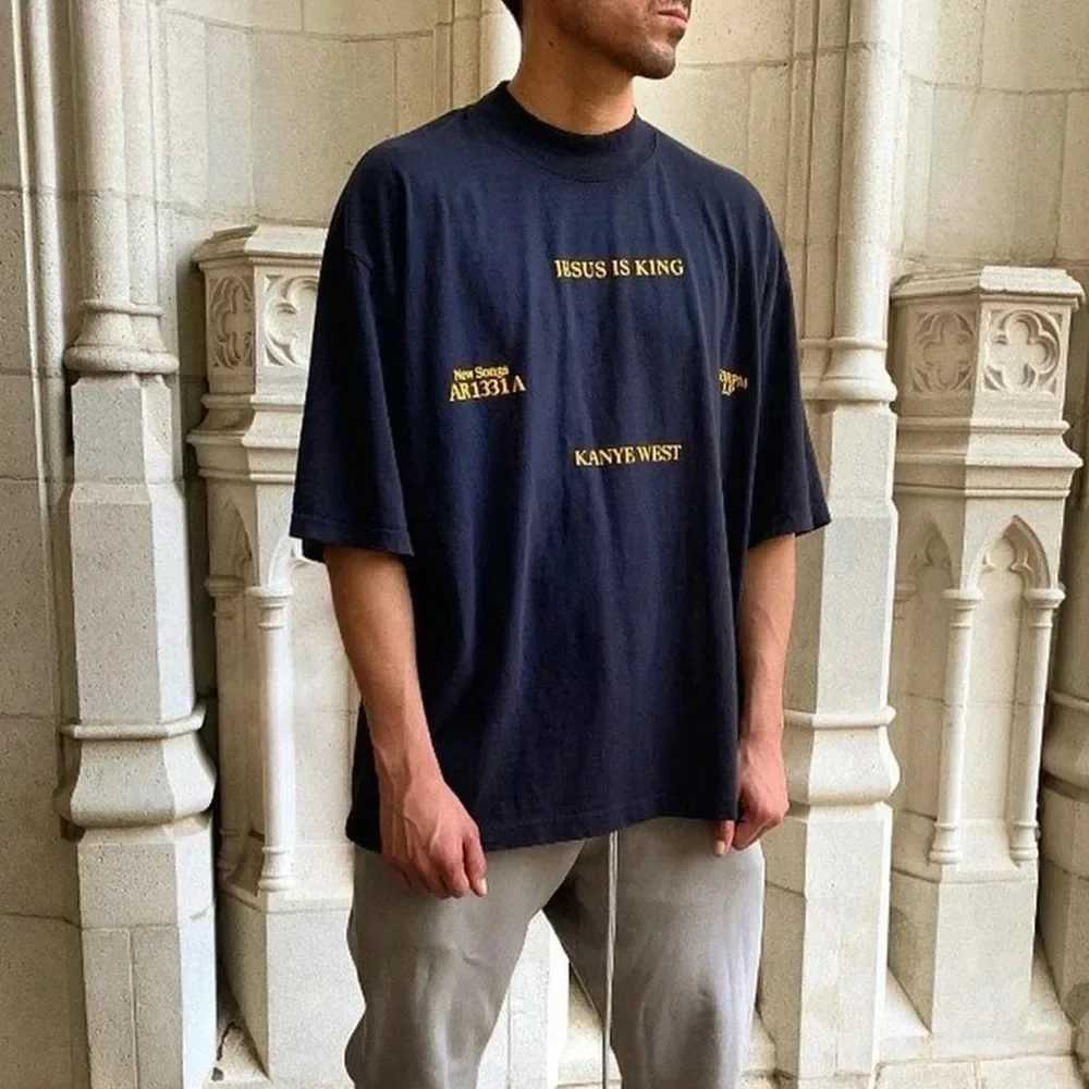 Frog Drift Best Size Shirt Jesus is King Super Size Electric Blue Loose Mens T-shirt Top S-4XL X250324