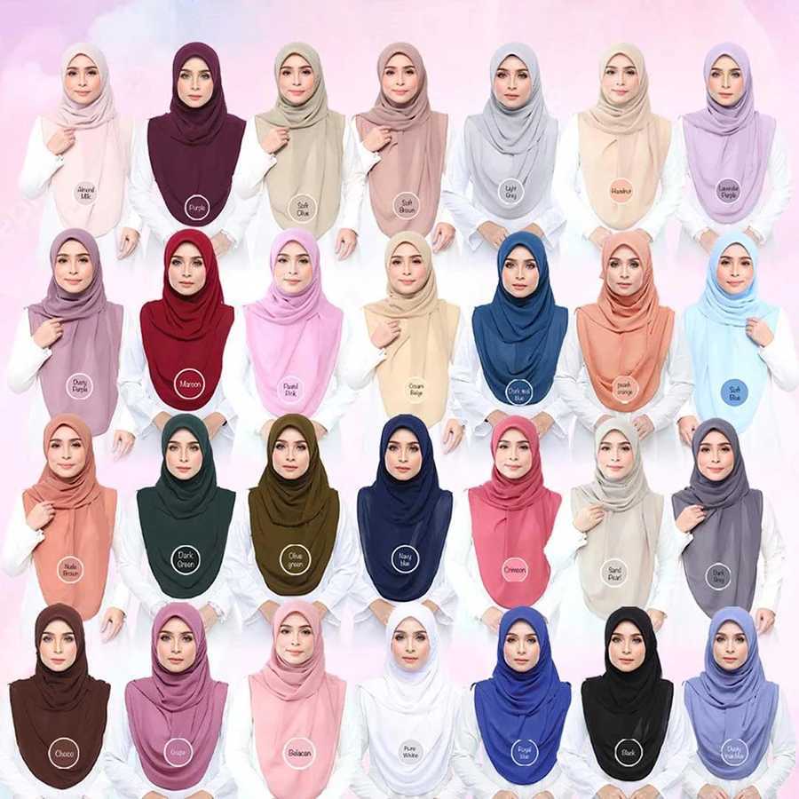 Muslim Square Instant Turban Plain Inner Scarf Headscarf Chiffon Wen Fashion Islamic Scarves Wan (113 * 117CM) X250324