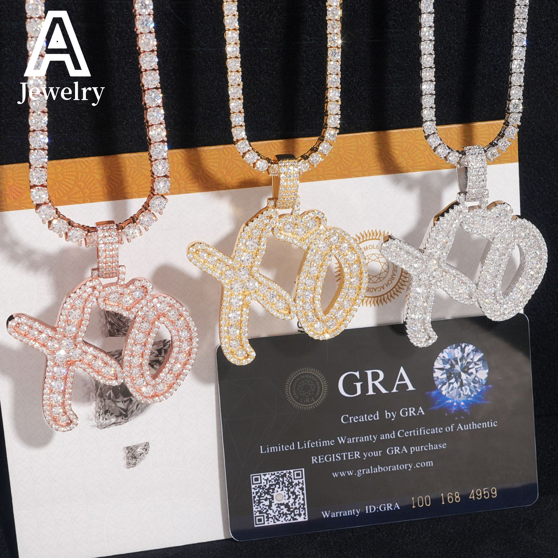 Pass diamond tester hip hop jewelry baguette moissanite letter pendant 925 silver xo pendants charms