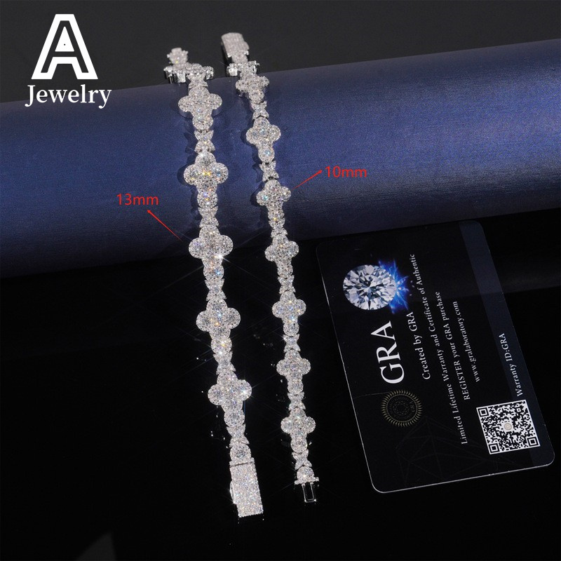 New Fashion Hip Hop Jewelry Moissanite Diamond Cuban Necklace Bracelet 925 Sterling Silver Cuban Link Cross Cuban Chain