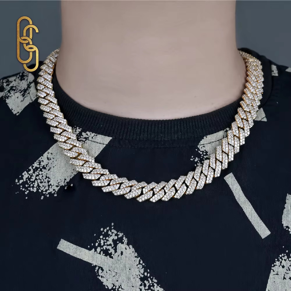 Factory wholesale new arrivals 18mm VVS Moissanite Cuban Necklace Hot Sale Bling Moissanite 925 Sterling Silver Cuban Link Chain Hip Hop Jewelry