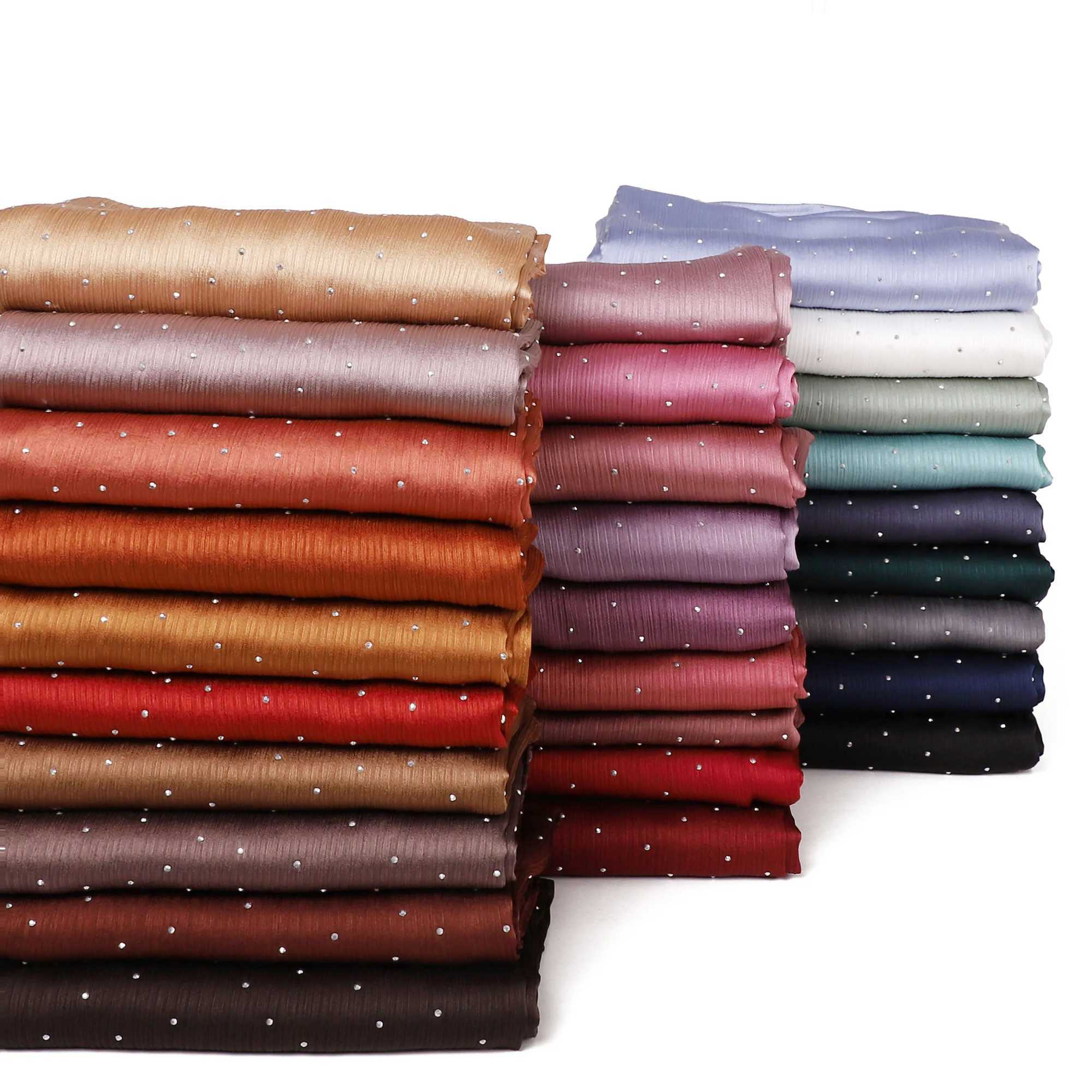 Summer soft wrinkles shiny wrinkles satin long scarves gauze Rhine stone scarves Muslim wrap smooth scarves silk shawls X250324