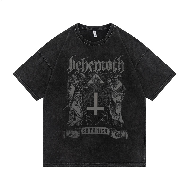 High Street Gothic Alphabet Vintage Printed Short Sleeve T-Shirt Mens and Womens Oversize Loose Wash Old Half Sleeve 250317