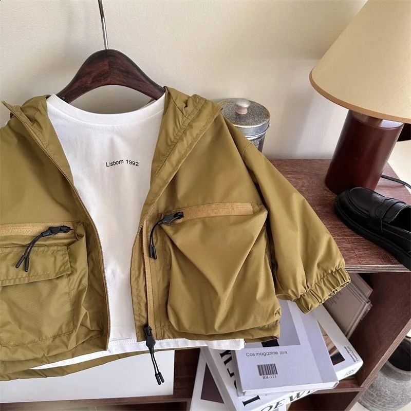 Fashion baby girl boy hooded jacket pocket baby outdoor coat autumn spring childrens coat baby clothing 1-10Y 250324