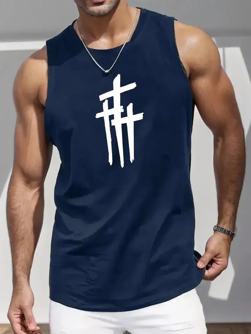 Summer Simple Letter Print Mens Round Neck Tank Top Gym Fitness Training Sports Vest Plus Size Man Sleeveless Shirt Casual Tees 250324