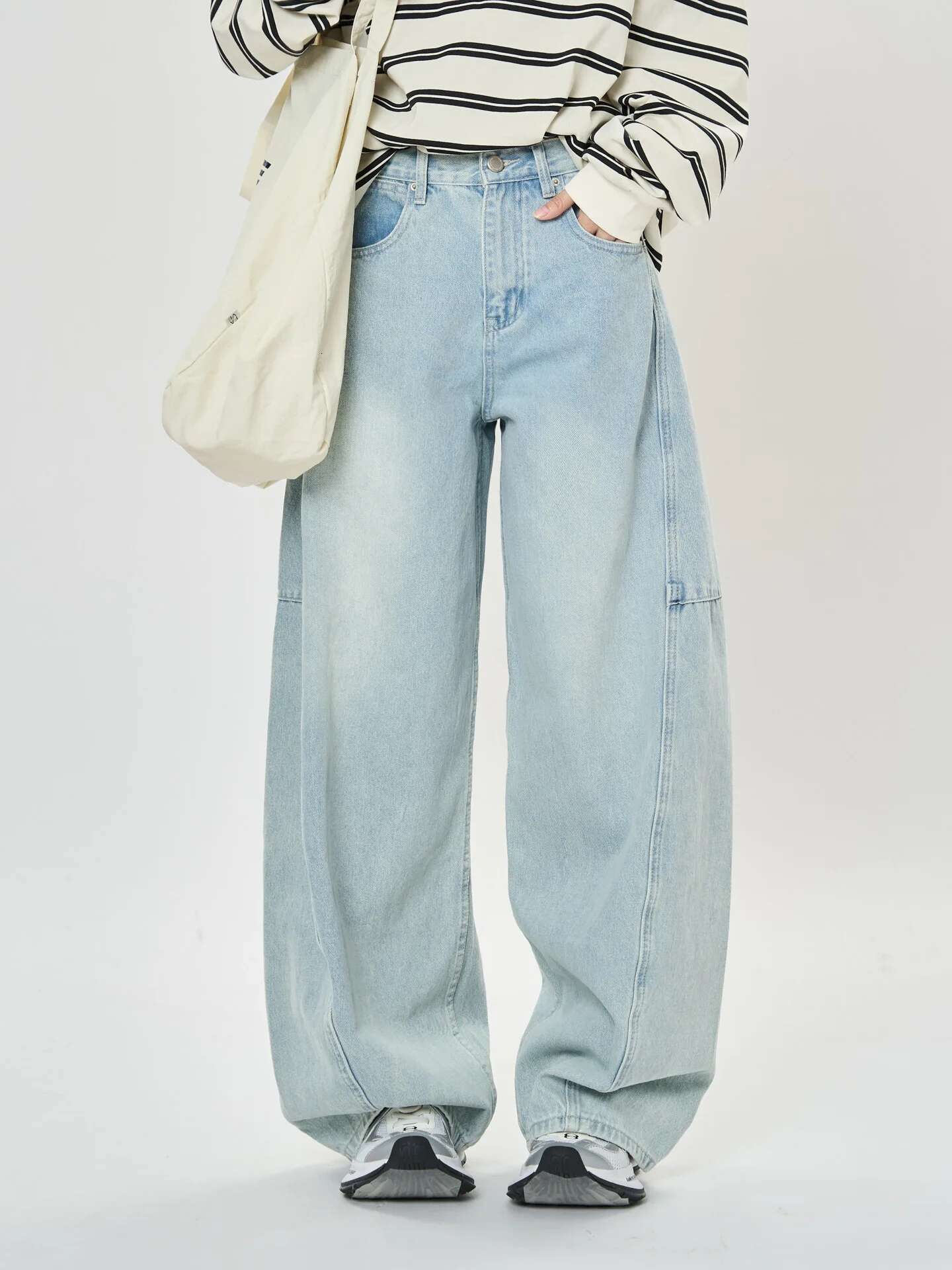 Spring And Autumn Women's Casual Solid Color High Waist Loose Wide Leg Jeans