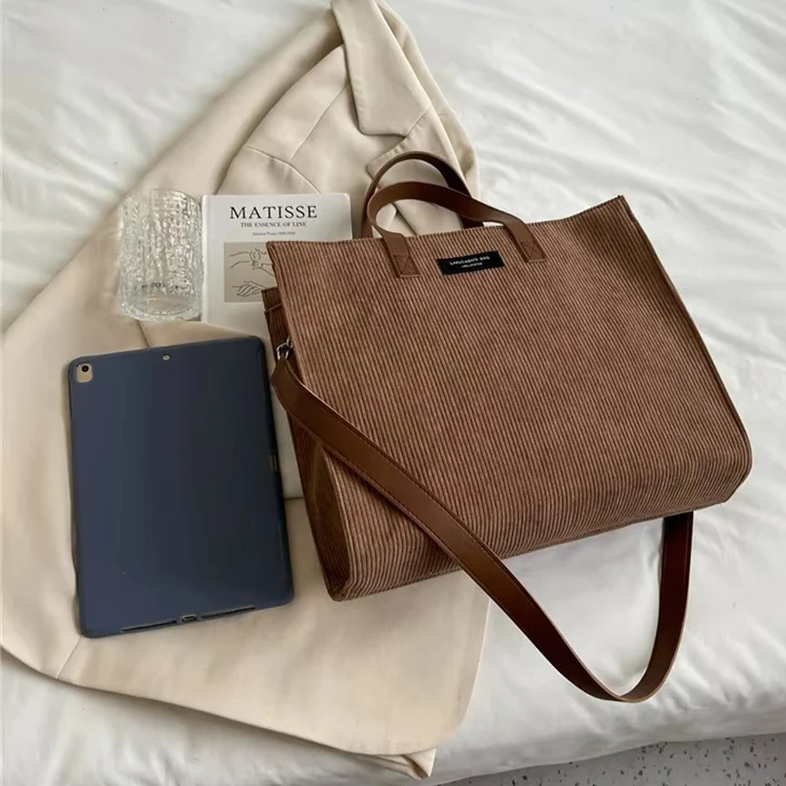 Womens Retro Corduroy Handbag er Shoulder Cross Messenger Handbag Girls Large Capacity Shopping Bag 250320