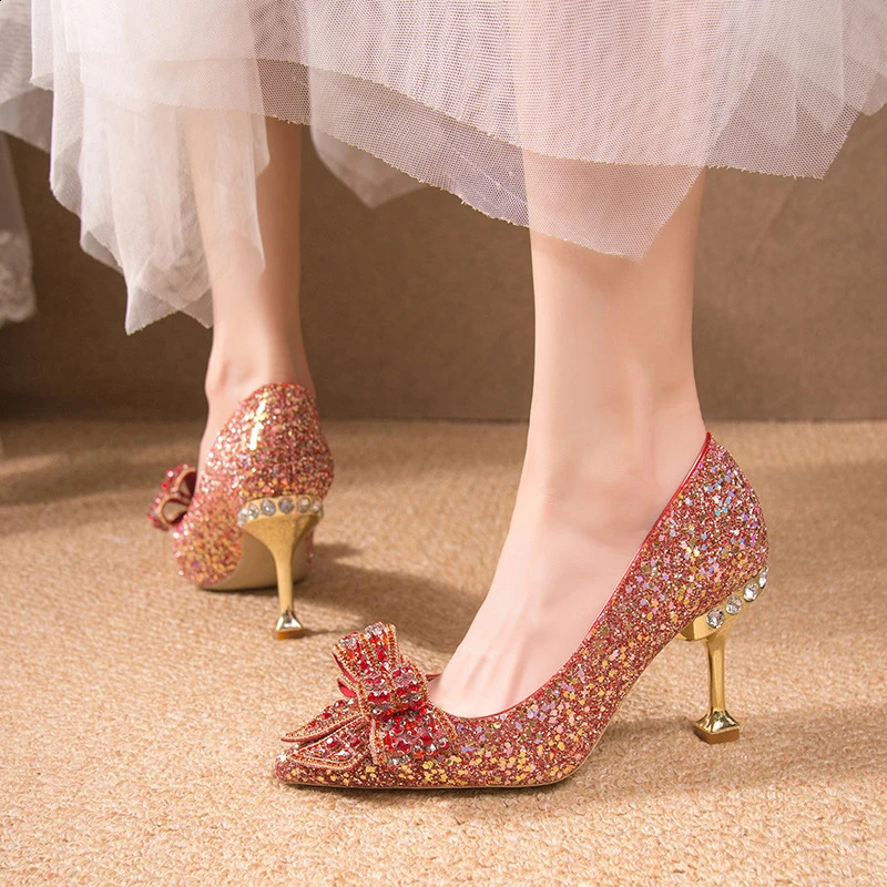 est Rhinestone High Heels Women Pumps Pointed Toe Woman Crystal Party Wedding Dress Shoes 250318