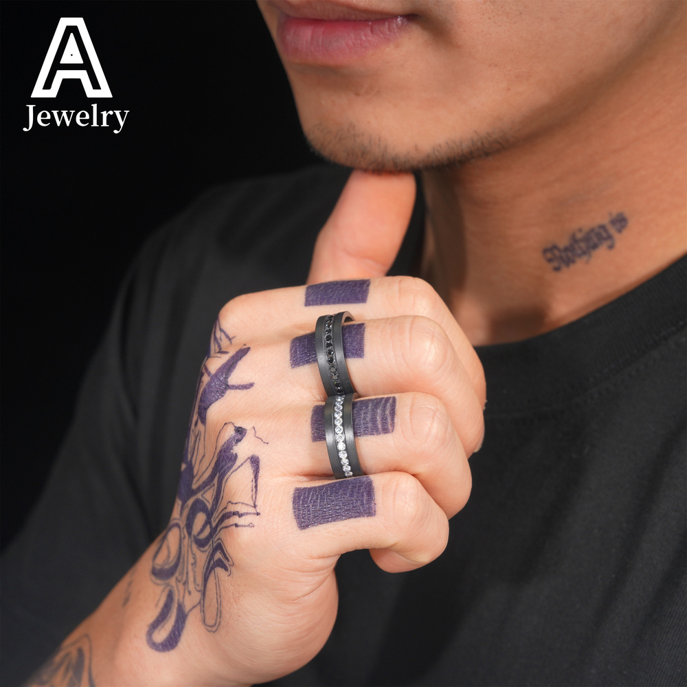 European and American fashion new style stainless steel Moissanite 8/10# Hip Hop rapper trend ring jewelry