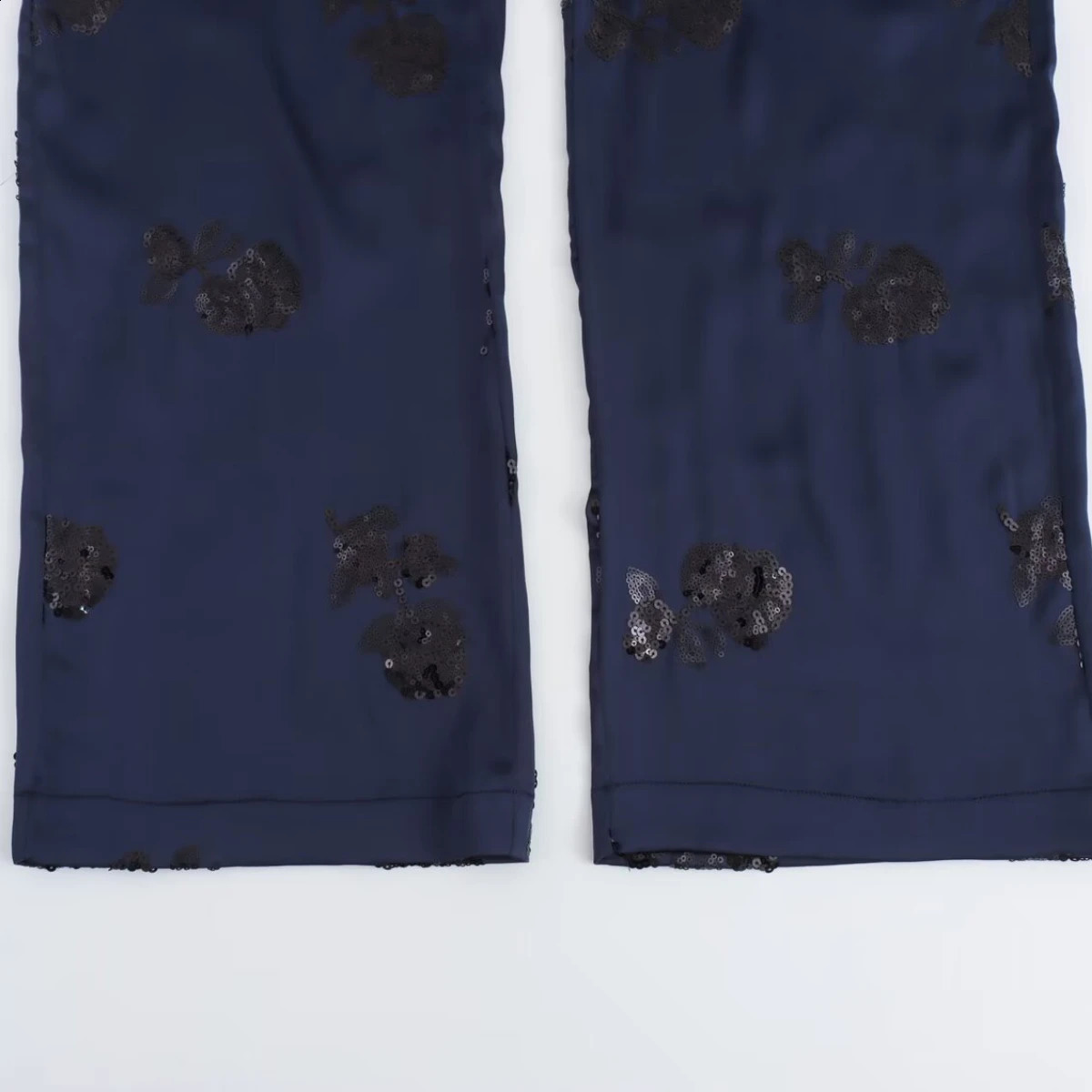 ZBZA Womens Sequined Kimono Long-sleeved Lapel Tie Side Slit Top High Waist Zipper Straight Pants Spring Summer Chic Suit 250324