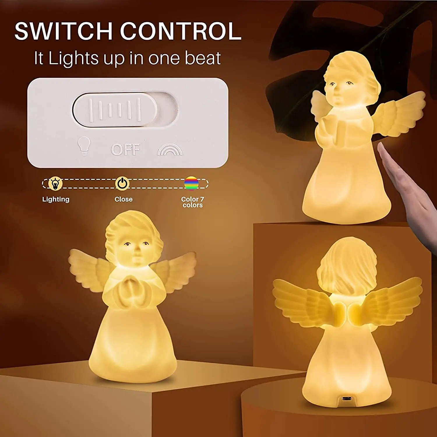 Cute angel night light silicone USB charging touch sensor RGB sleep light baby birthday gift bedside lamp 250324